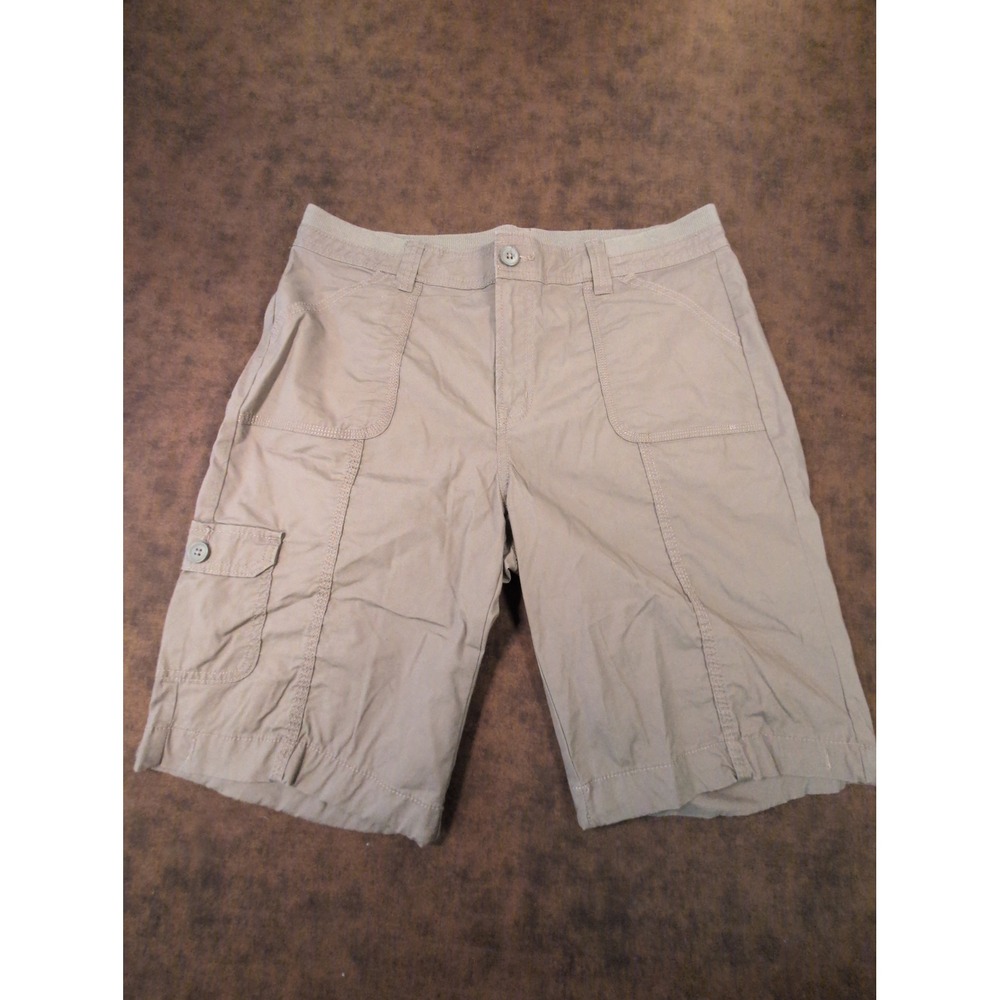 St Johns Bay Womens Taupe Brown Flex Waist Stretch Cargo Shorts Size 12 Utility